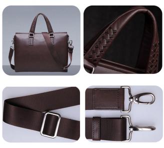 【FREE SHIPPING】LIAMS brown leather laptop bags with shoulder strap
